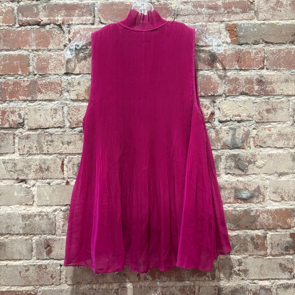 Derek Lam 10 Crosby Magenta Pleated Mock Neck Tie Sleeveless Blouse Size 6 - Picture 6 of 6